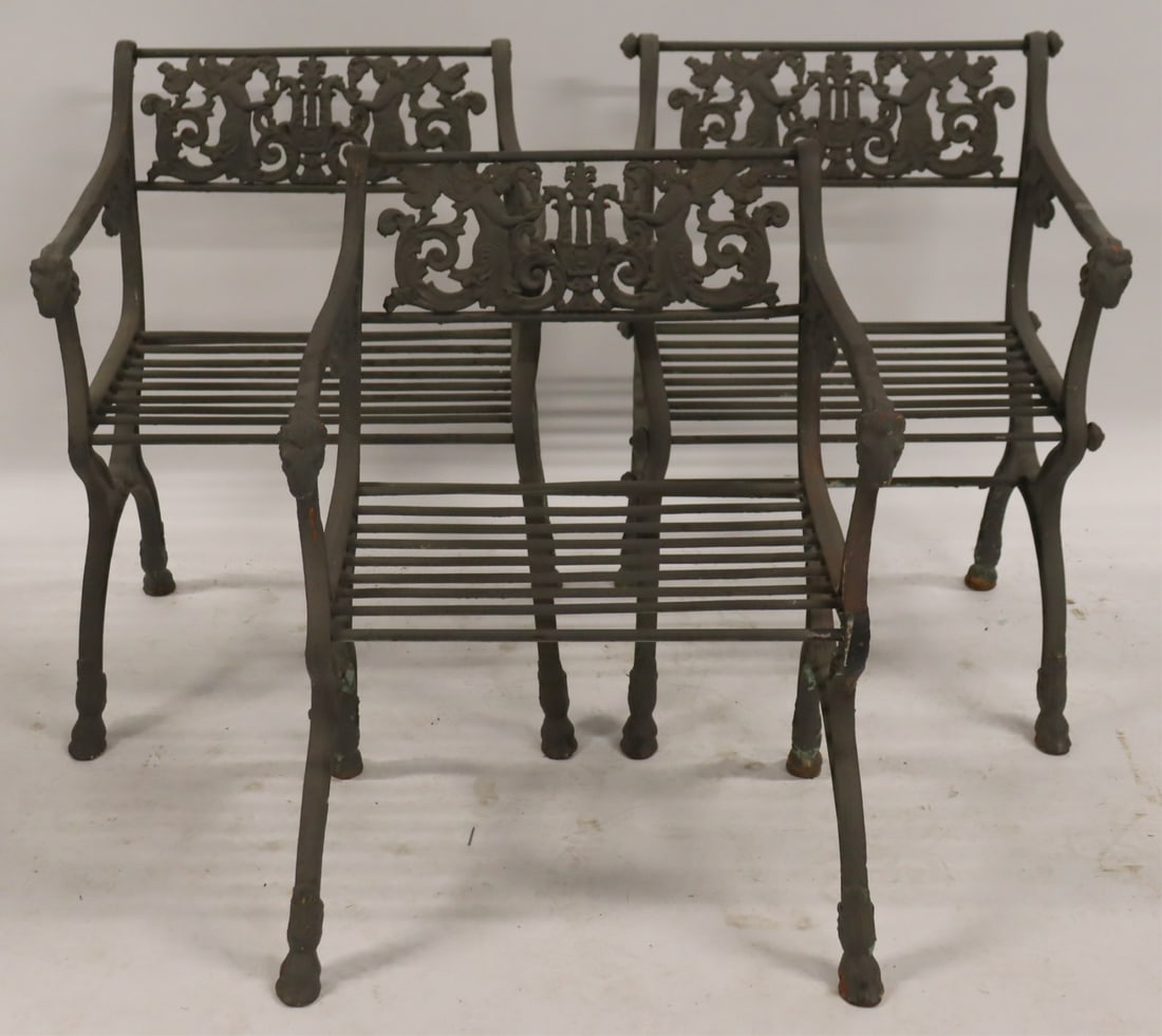 3 Wrought Iron Arm Chairs. (1 of 8)