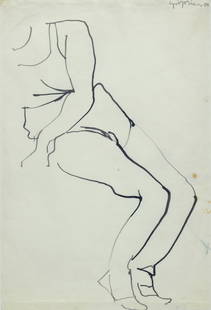 MARCOS GRIGORIAN (IRANIAN-ARMENIAN, 1925-2007).: 'Study of a Sitting Female', 1954. Pen and ink on paper. Signed and dated upper right corner. Property from a Rockland County, collection. Dimensions: Sight size: 12.75" h x 8.75" w. Frame: 19.50" h