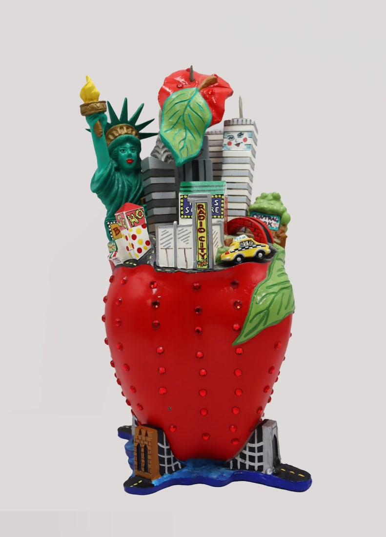 CHARLES FAZZINO (AMERICAN, b. 1955).: "Big Apple". Painted wood sculpture. Signed on base, edition 250. From a Rye NY estate. - Dimensions: 14" h.