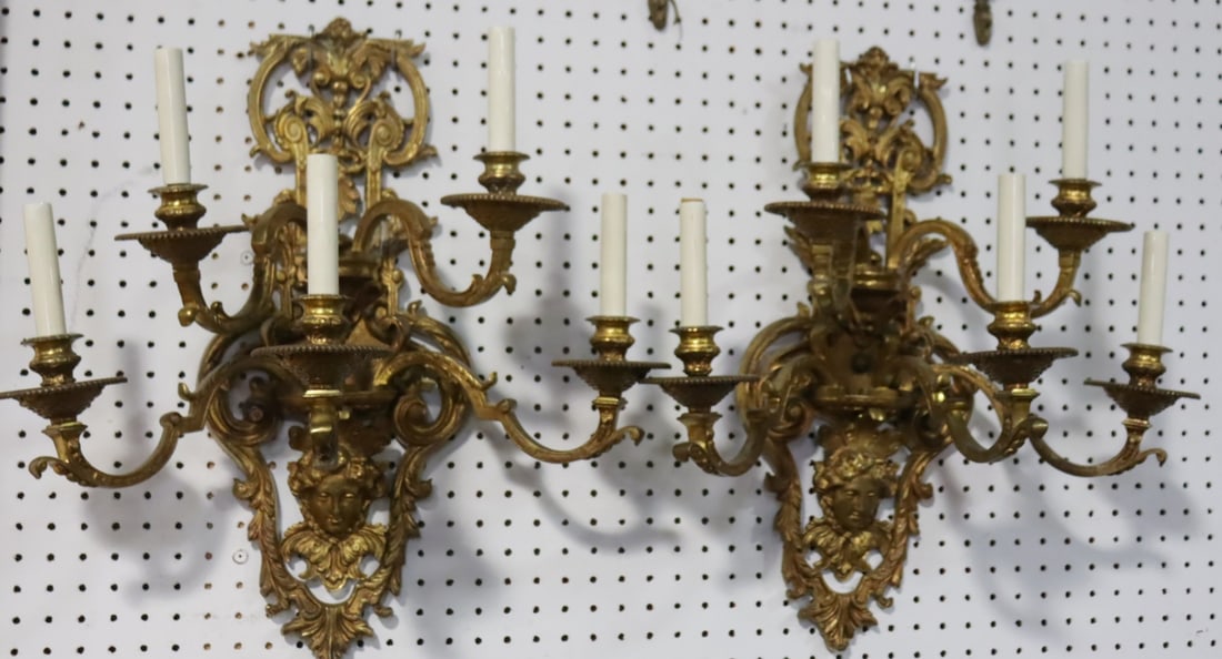 An Antique Pair Of Gilt Bronze 5 Arm Sconces. (1 of 4)
