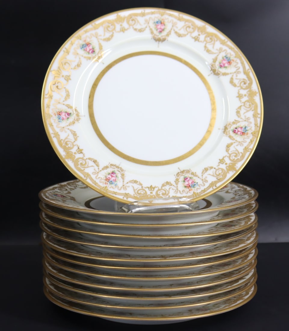 12 Limoges France Service Porcelain Plates.: "Wm. Guerin & Co. / France / Limoges". From a Great Neck, Long Island, NY estate. - Dimensions: 11" dia.