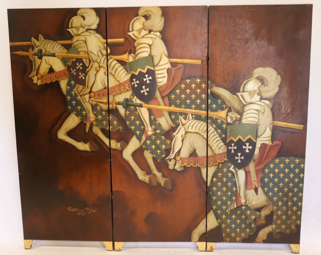 WILLIAM KRIES Hand Painted 3 Panel Screen (1 of 6)