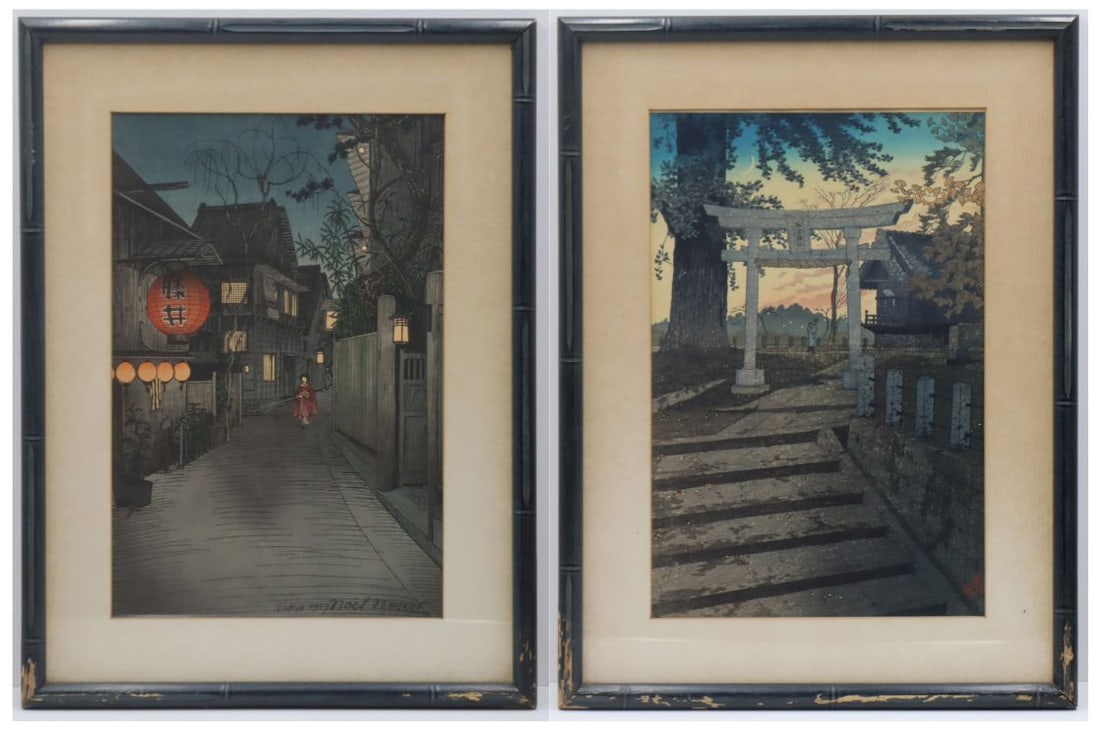 (2) Japanese Woodblock Prints Inc. Kasamatsu. (1 of 9)