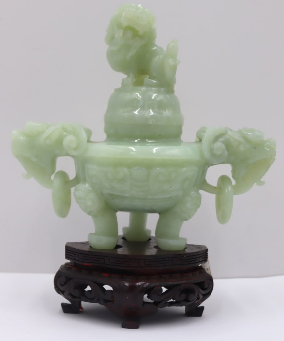 Chinese Carved Jade Tripod Censer with Foo Dog and (1 of 13)