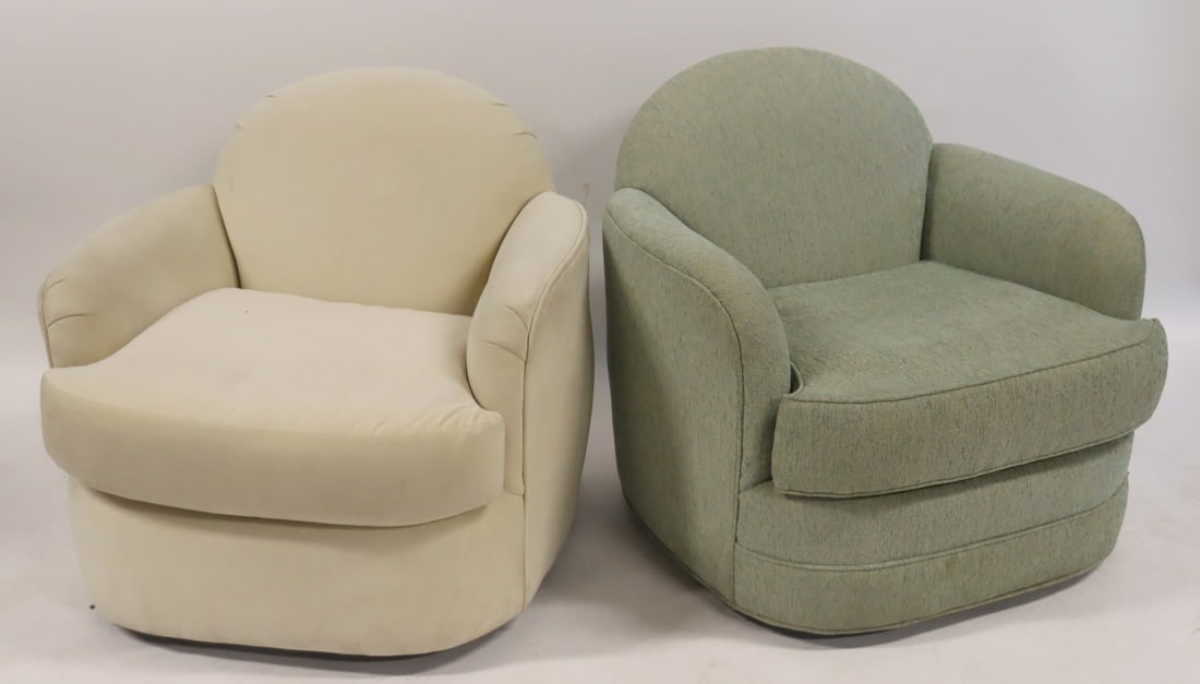 Midcentury Pair Of Upholstered Swivel Chairs. (1 of 4)