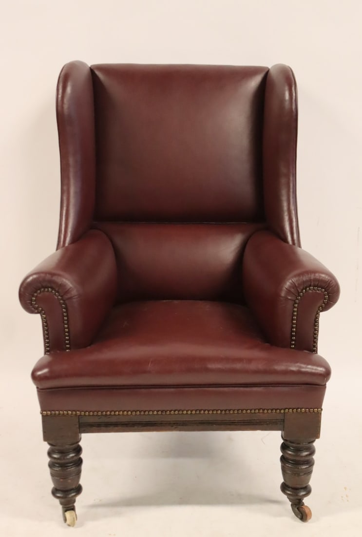 Victorian Leather Upholstered Wingback Armchair (1 of 6)