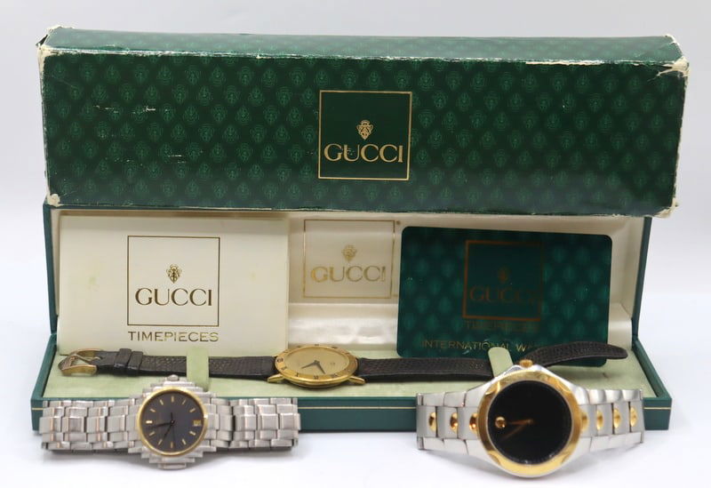 JEWELRY. (3) Vintage Quartz Watches Incl. Gucci. (1 of 12)