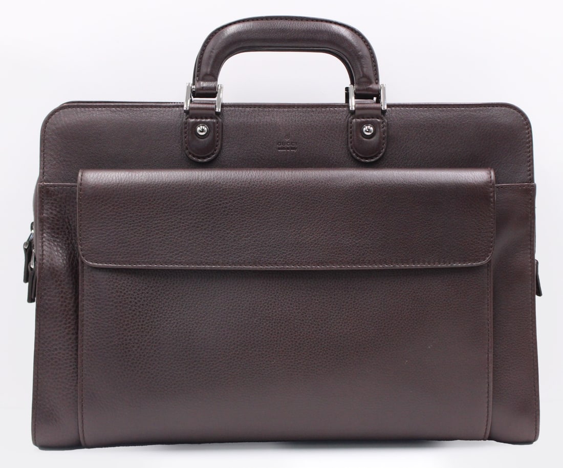 COUTURE. GUCCI Brown Leather Briefcase. (1 of 9)
