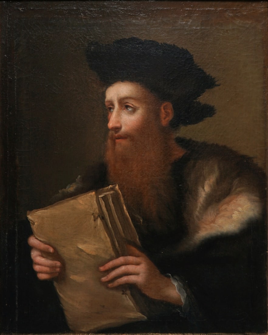 CONTINENTAL SCHOOL (18TH CENTURY).: 'Portrait of a Scholar'. Oil on canvas. Apparently unsigned. Verso: Illegible inscribed label. Property of a Scarsdale, NY estate. Dimensions: 29" h x 22.50" w. Frame: 33" h x 26.50&quo