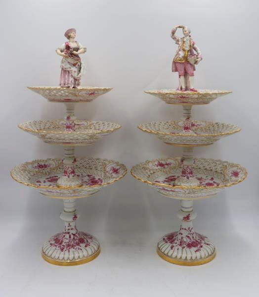 MEISSEN. Pr Of 3 Tier Reticulated Porcelain Desert (1 of 13)
