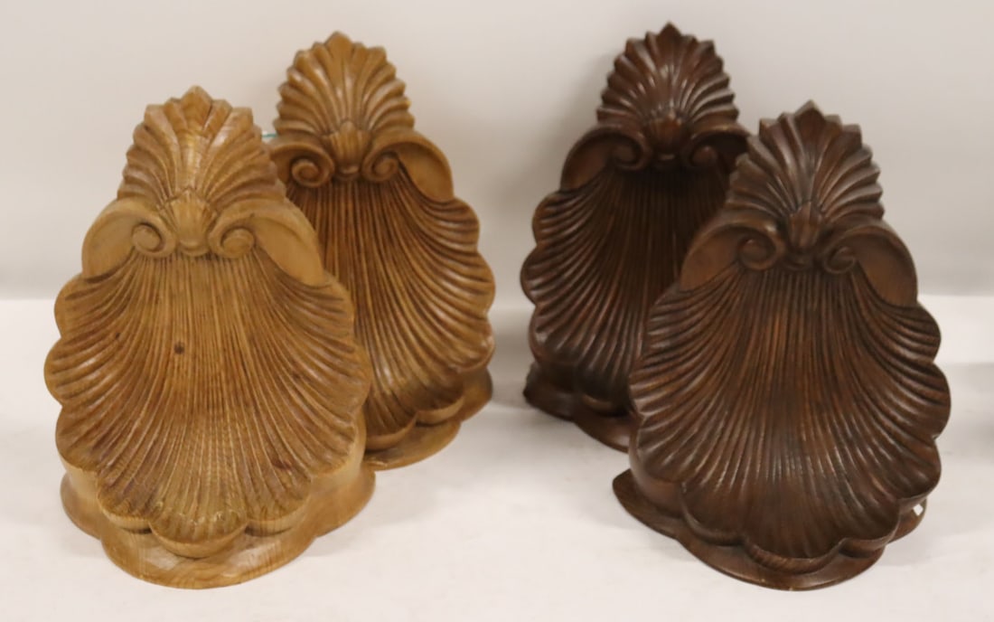2 Pairs Of Vintage Shell Carved Wood Wall Brackets (1 of 6)