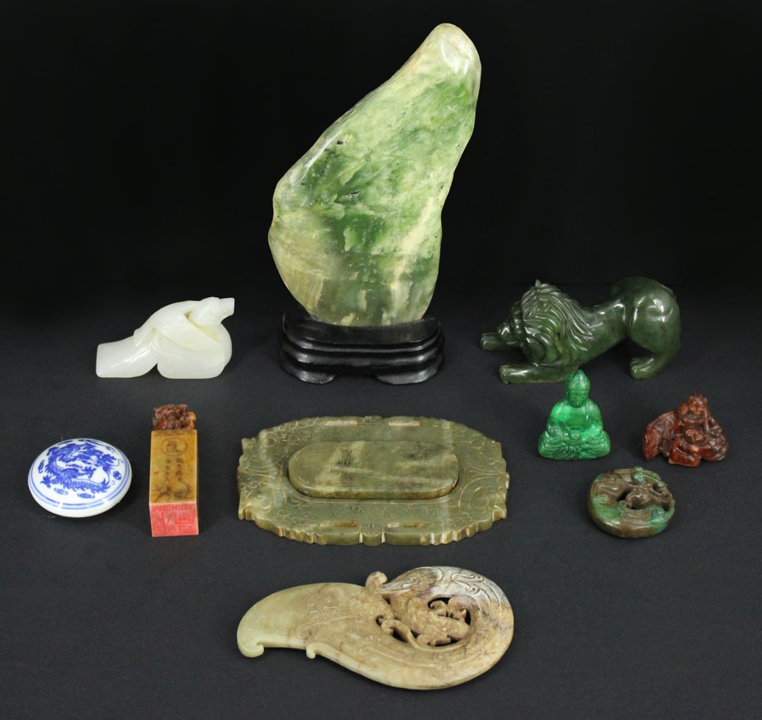 (9) Asian Carved Stone Figurines and Objects. (1 of 14)
