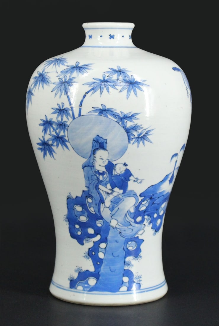 Chinese Blue and White Vase of Guanyin and an (1 of 7)