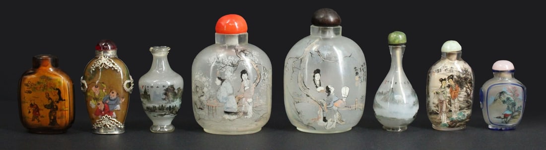(9) Chinese Reverse Painted Glass Snuff Bottles. (1 of 11)