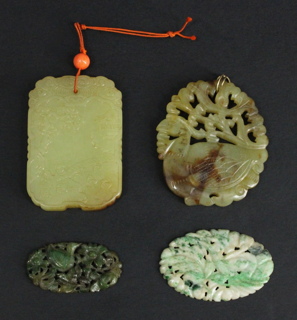(4) Chinese Carved Jade Pendants. (1 of 9)