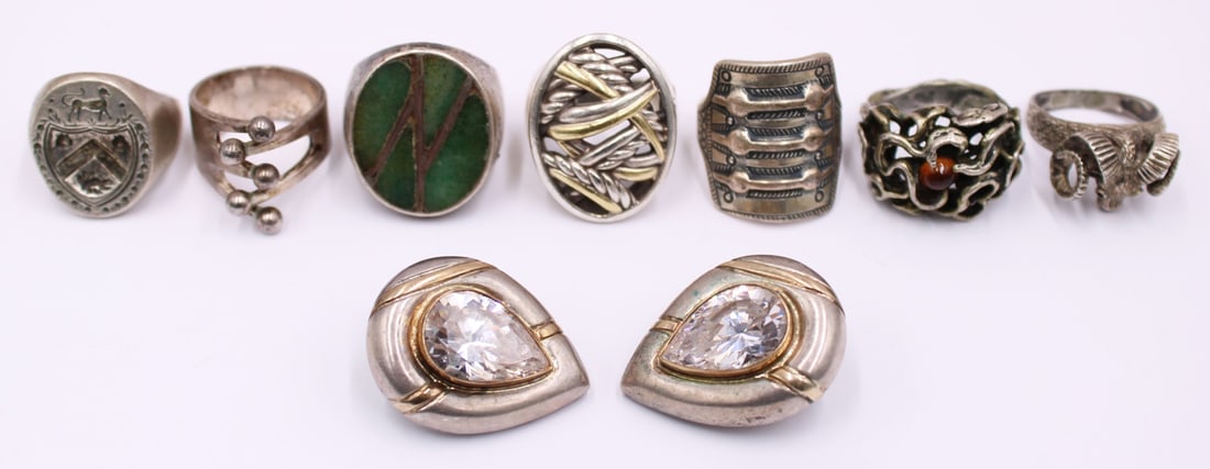 JEWELRY. Collection of Silver Rings and Earrings. (1 of 18)
