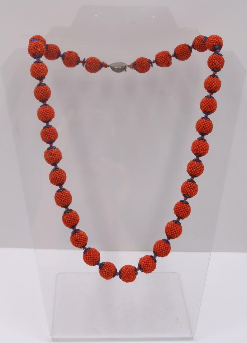 JEWELRY. Chinese Coral Bead and Enamel Decorated (1 of 13)