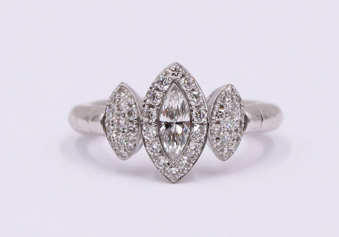 JEWELRY. 18kt Gold and Marquis Cut Diamond Ring. (1 of 7)