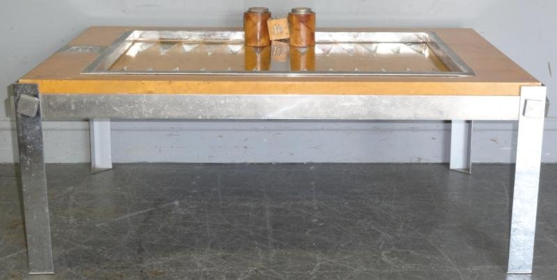 Midcentury Burl Walnut and Steel Backgammon Table.: Possibly Milo Baughman. From a La Grangeville, NY estate. Dimensions: 41" wide x 28.5" deep x 16.5" high. Condition: Dice holders - as is with general wear.