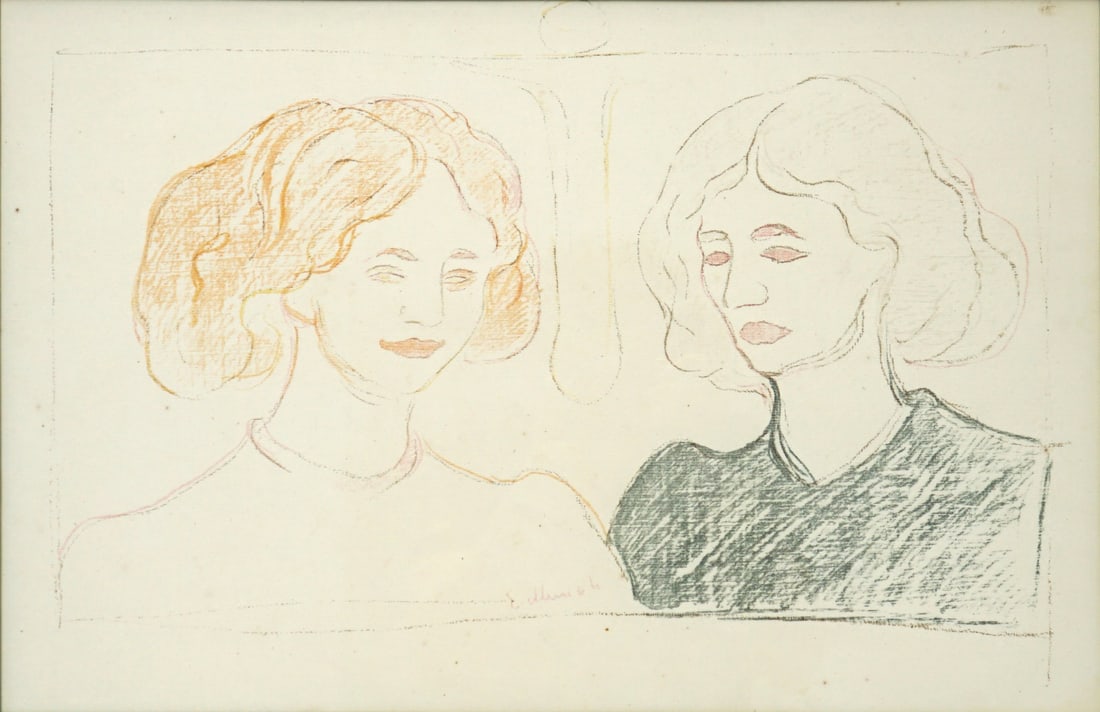AFTER EDVARD MUNCH.: 'Two Female Heads Against the Moon'. Circa 1913. Colored lithograph. Printed by A. Clot, Paris., under the direction of Meier. Edition of approximately 50. Provenance: Ferdinand Roten, Baltimore, MD.