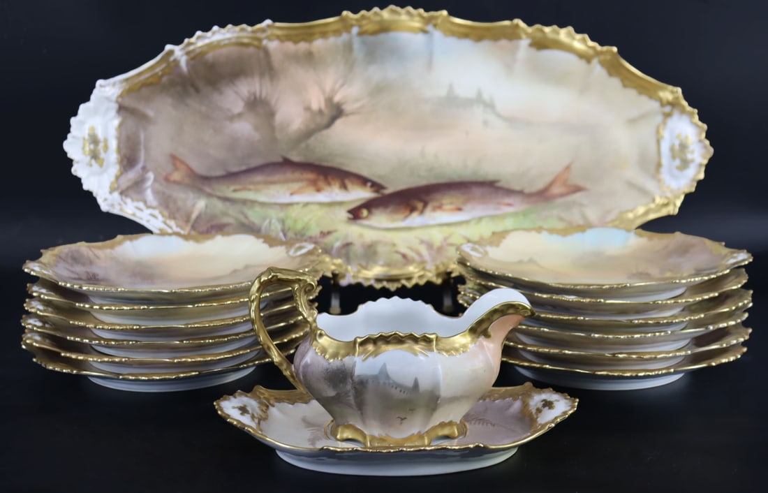 Limoges Fish Set L.R.R. Muville Artist Signed (1 of 4)