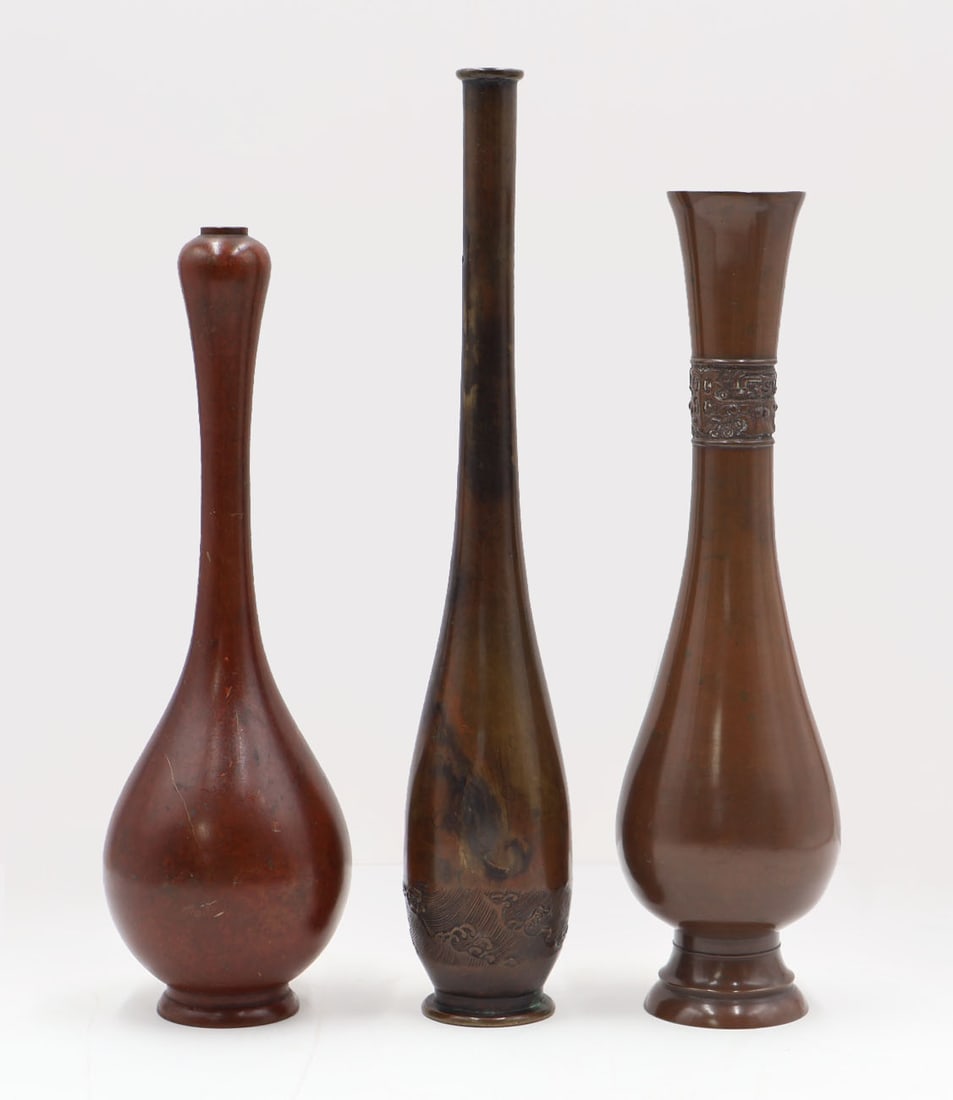 (3) Japanese Bronze Vases. (1 of 10)