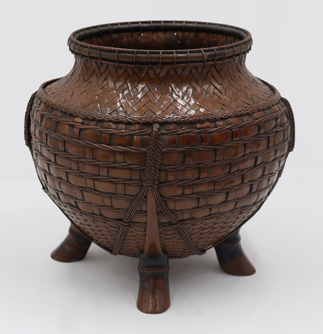 Japanese Woven Bronze Footed Basket. (1 of 7)
