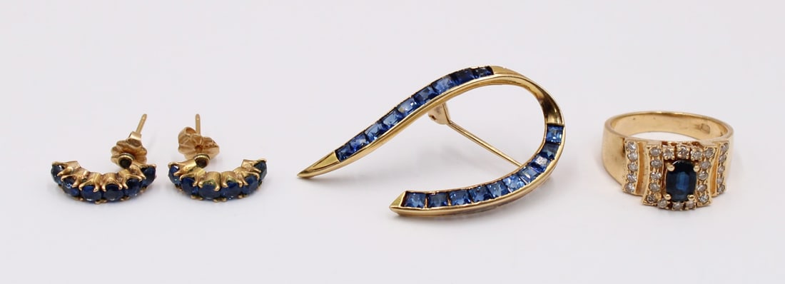 JEWELRY. 14kt Gold and Blue Gem Jewelry Grouping. (1 of 19)