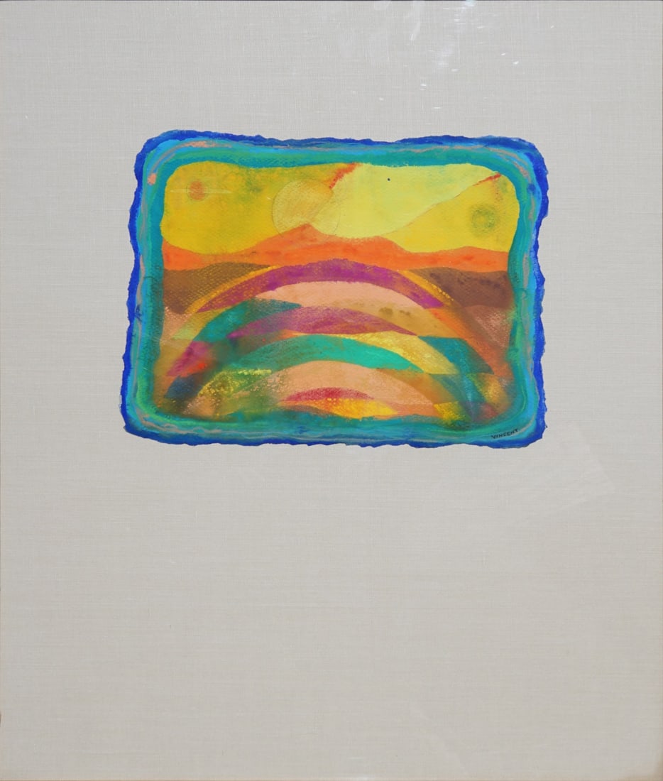 VINCENT D. SMITH (AFRICAN-AMERICAN, 1929-2003).: 'Rainbow', 1980. Gouache. Signed lower right corner. Property of a Westchester County, NY estate. Dimensions: 10.625" h x 14" w. Frame:27.75" h x 23.75" w.