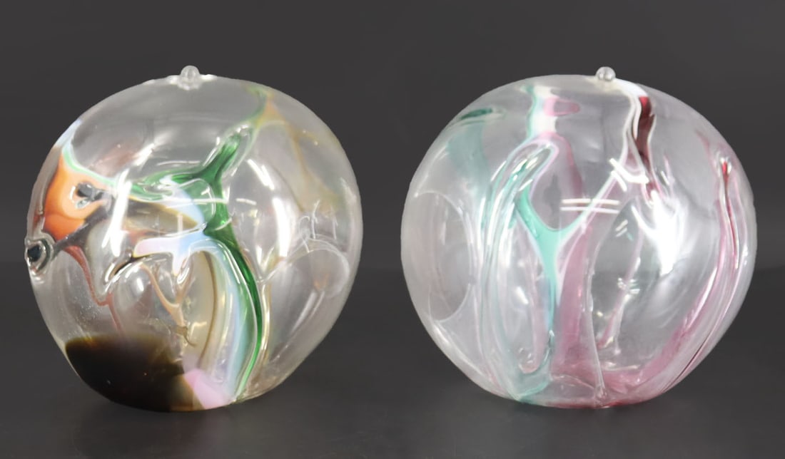 PETER BRAMHALL (AMERICAN, B. 1942).: 2 Modern art glass sculptures signed and dated 1994 and 06/25/03. From a Rye, NY estate. - Dimensions: 9.5" h.