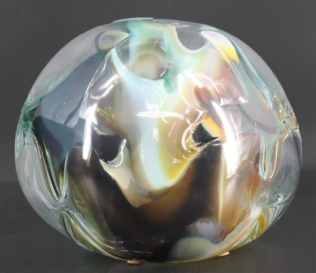PETER BRAMHALL (AMERICAN, B. 1942).: Modern Art Glass Sculpture Good large size and great colors. Signed and dated 1996. From a Rye, NY estate. - Dimensions: 14" h.