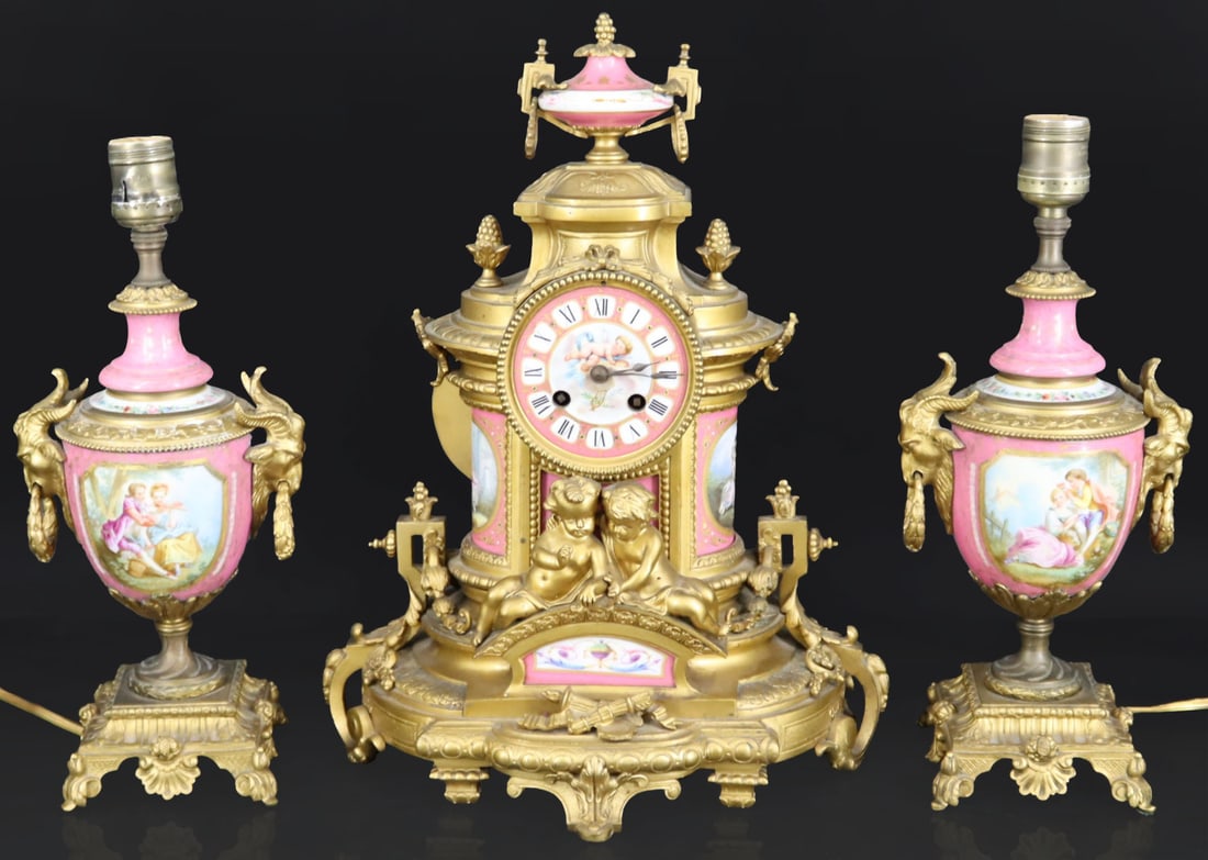 Sevres Style Gilt Metal & Porcelain Clock. (1 of 9)