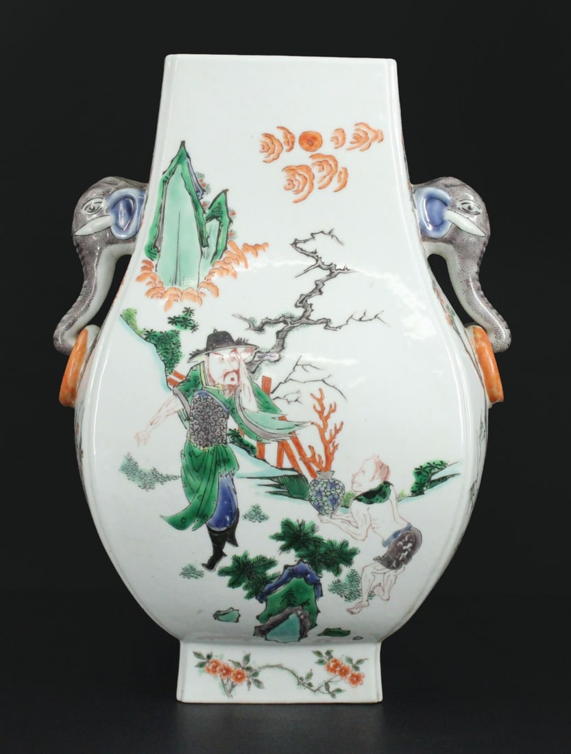 Chinese Famille Verte Vase with Elephant Handles. (1 of 8)