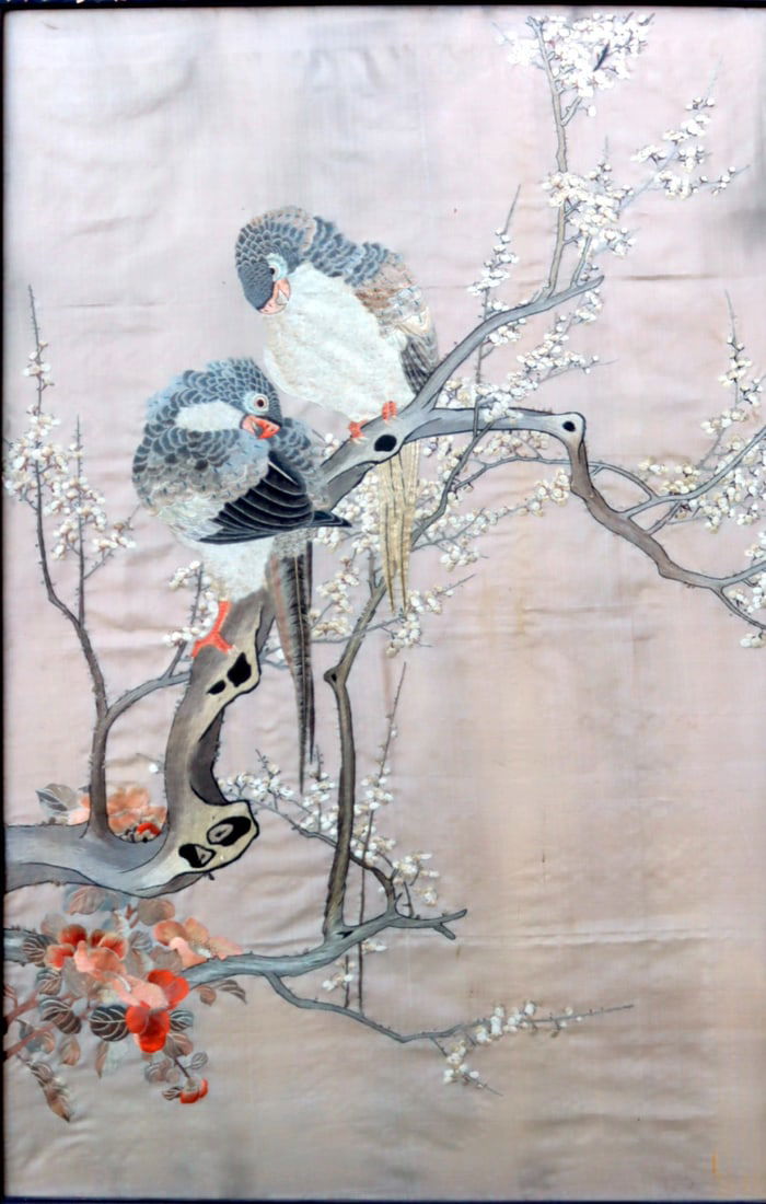 Large Chinese Embroidered Panel of Two Hawks. (1 of 18)