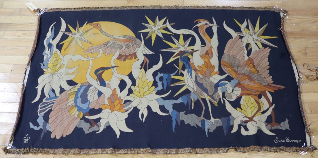 JANE LAROQUE Signed Tapestry.: From a Westchester County, NY estate. - Dimensions: 6ft 9" x 4ft