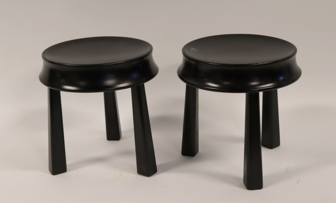 A Pair Of Ebonised 3 Legged Stools. (1 of 3)