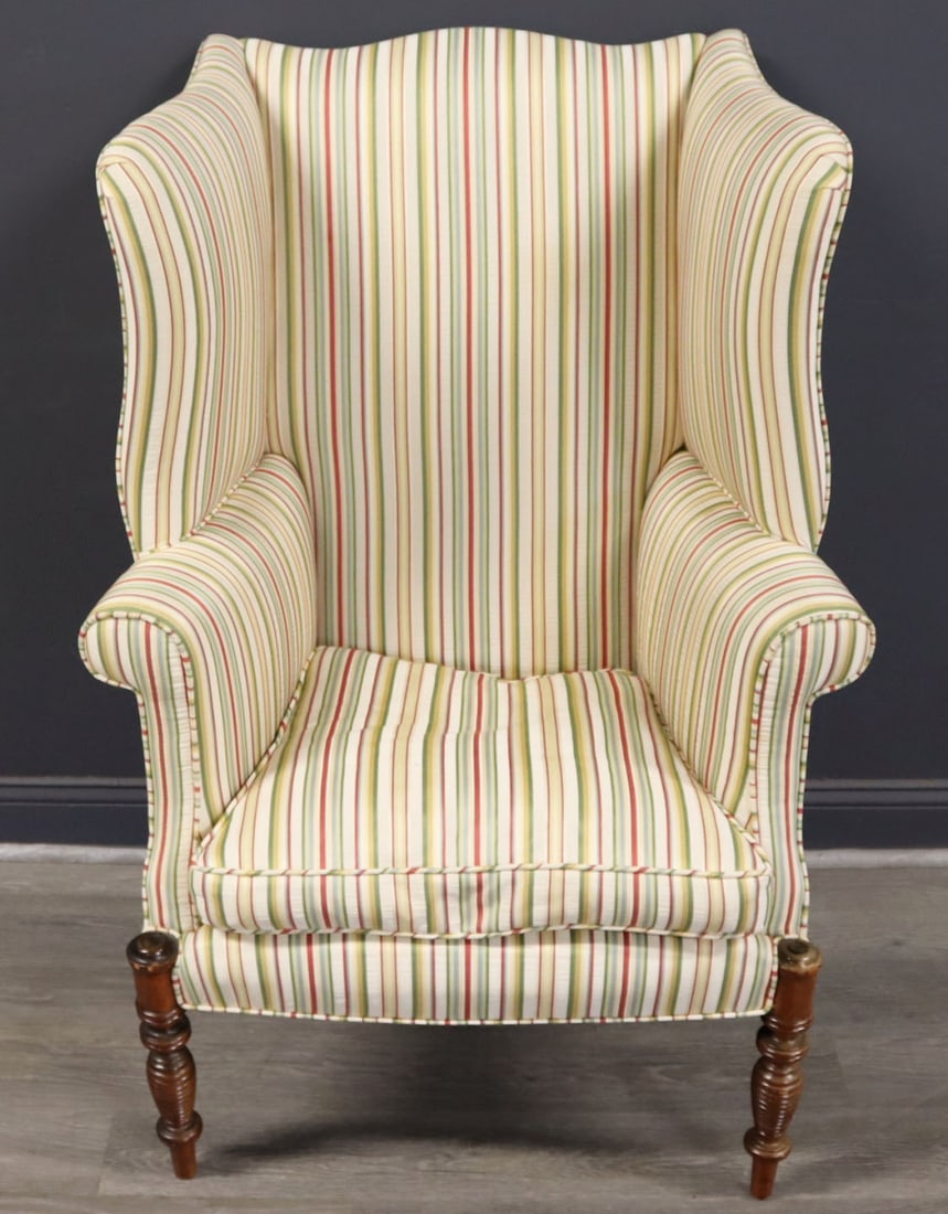 Antique Upholstered Wing Back Chair. (1 of 4)