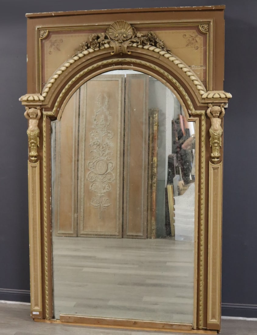 Antique Carved & Paint Decorated Mirror. (1 of 10)
