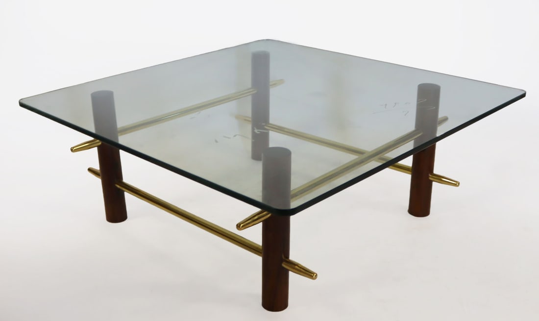Gilt Metal And Mahogany Glass Top Coffee Table. (1 of 3)