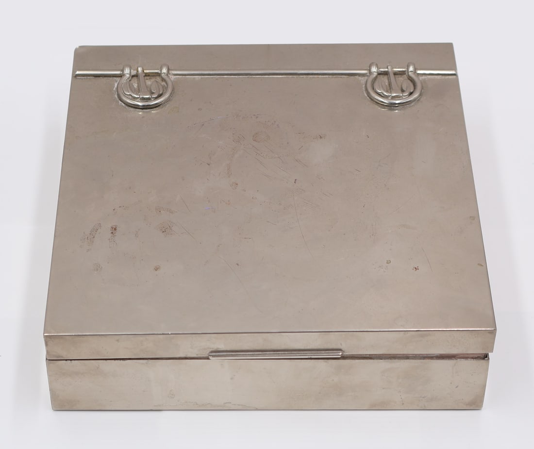 SILVERPLATE. Gucci Silverplate Buckle Cigar Box. (1 of 8)