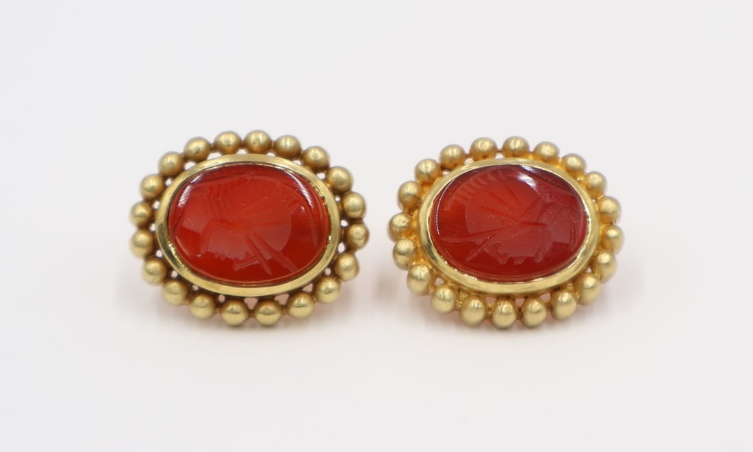 JEWELRY. Pr of Judith Ripka 18kt Gold and Intaglio (1 of 7)