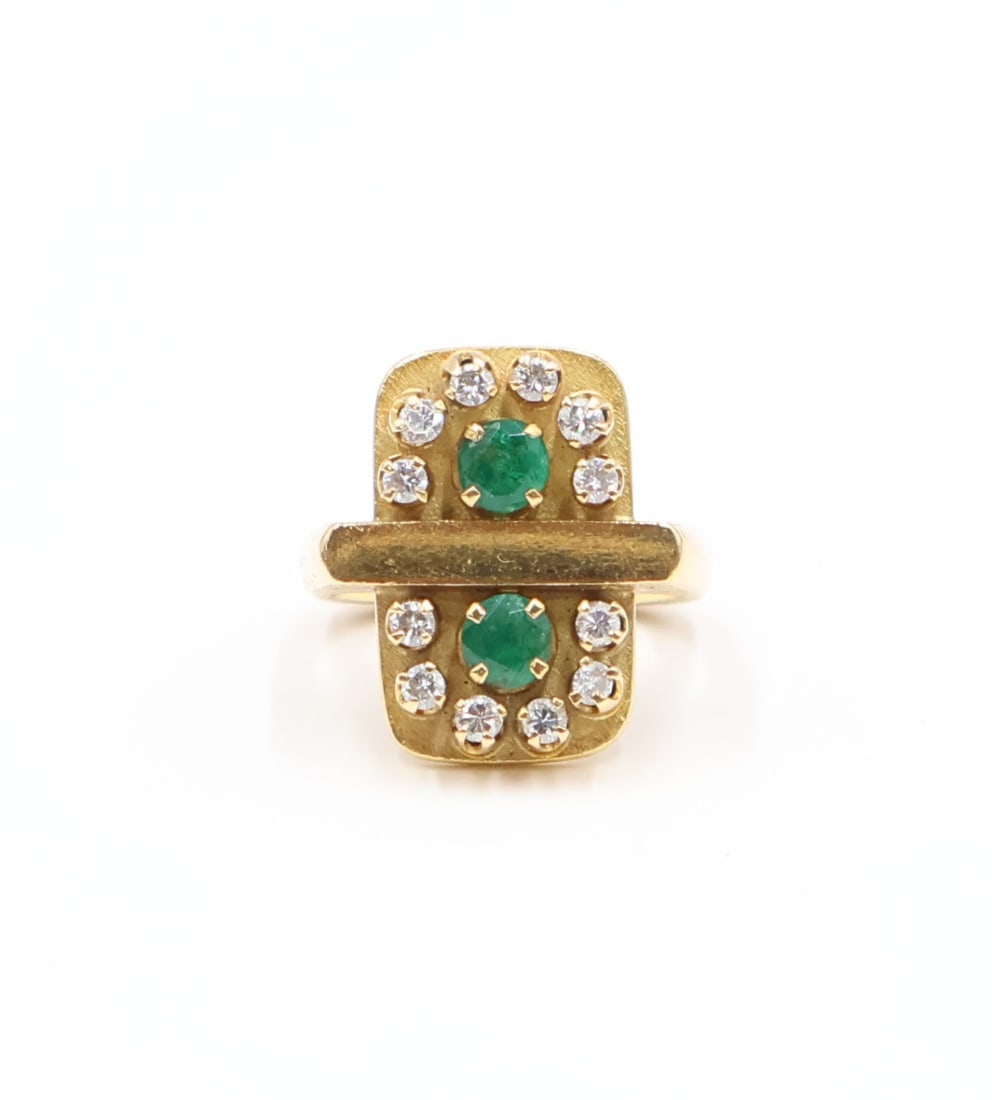 JEWELRY. Signed Israeli 18kt Gold, Emerald and (1 of 9)