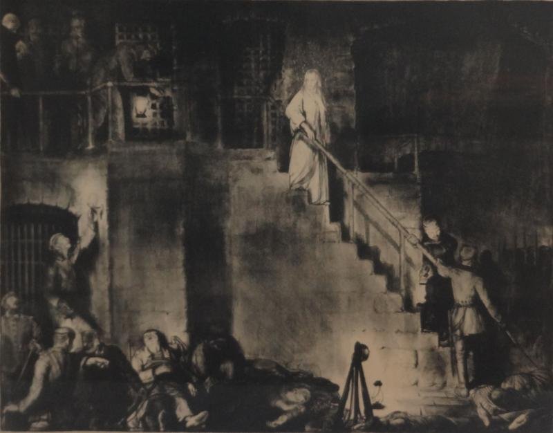 BELLOWS, George. Lithograph "The Murder of Edith: Cavell." Pencil signed lower right and titled in pencil center. George Bellows, American, 1882-1925. From a Hastings-on-Hudson, NY estate. Dimensions: image - 19.5" high x 25.25" wide. Condition: Tone