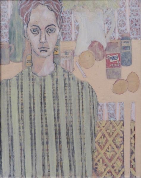 BRAINARD (?). Modernist Mixed Media Collage.: Inscribed verso and on frame verso "Brainard." Possibly Joe Brainard, American, 1942 - 1994. From a Hastings-on-Hudson, NY estate. Dimensions: 33.5" high x 29" wide. Condition: Scratch/losses upper ce