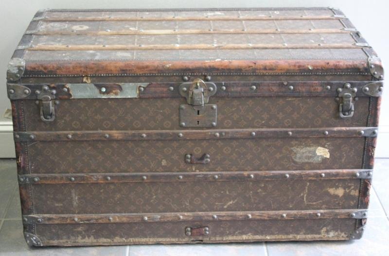 Vintage Louis Vuitton Steamer Trunk. As Found.: Signed and with inserts. From a Hartsdale, NY estate. Dimensions: 39.5" wide x 21.5" deep x 22" high. Condition: Good - overall used condition.