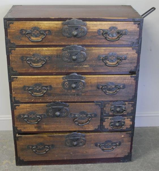 Antique Korean or Japanese Chest.: With very nice iron hardware. From a Mamaroneck, NY estate. Dimensions: 43" wide x 15.5" deep x 42" high. Condition: Finish as is in areas.