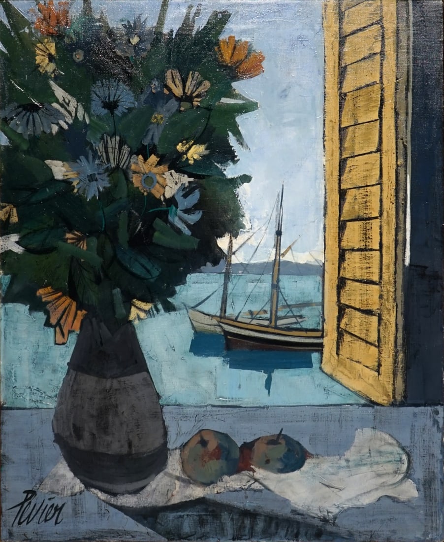 CHARLES LEVIER (FRENCH, 1920-2003).: 'Fleurset Verdures' (Flowers and Greenery). Oil on canvas. Signed lower left. Verso: Signed and tilted on canvas. Provenance: Loring Gallery, Greenwich, CT. Property from a Wilton, CT estate. Dimensio