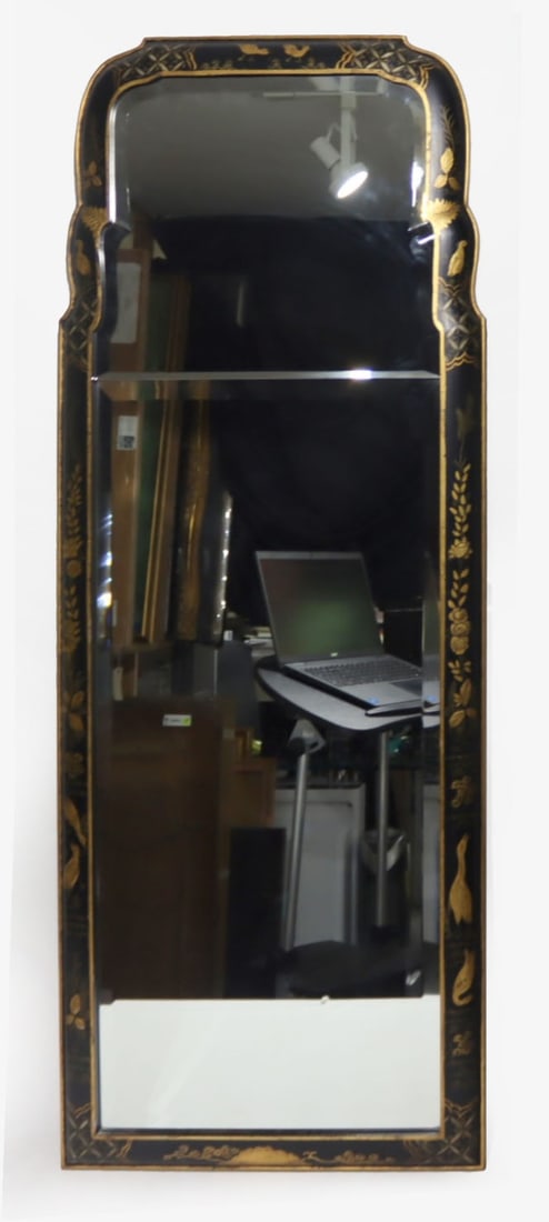 Vintage Chinoiserie Decorated Ebonised Mirror. (1 of 6)