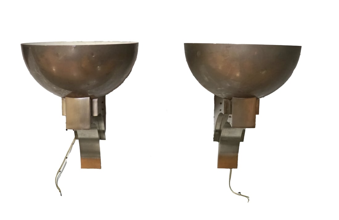 Fine & Large Pr Of Art Deco Polished Steel Sconces (1 of 7)