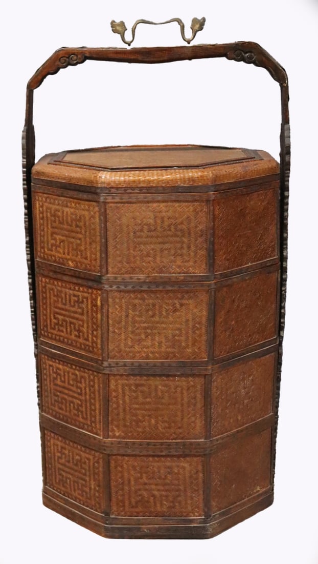 Large Chinese Woven and Carved Wedding Basket. (1 of 11)